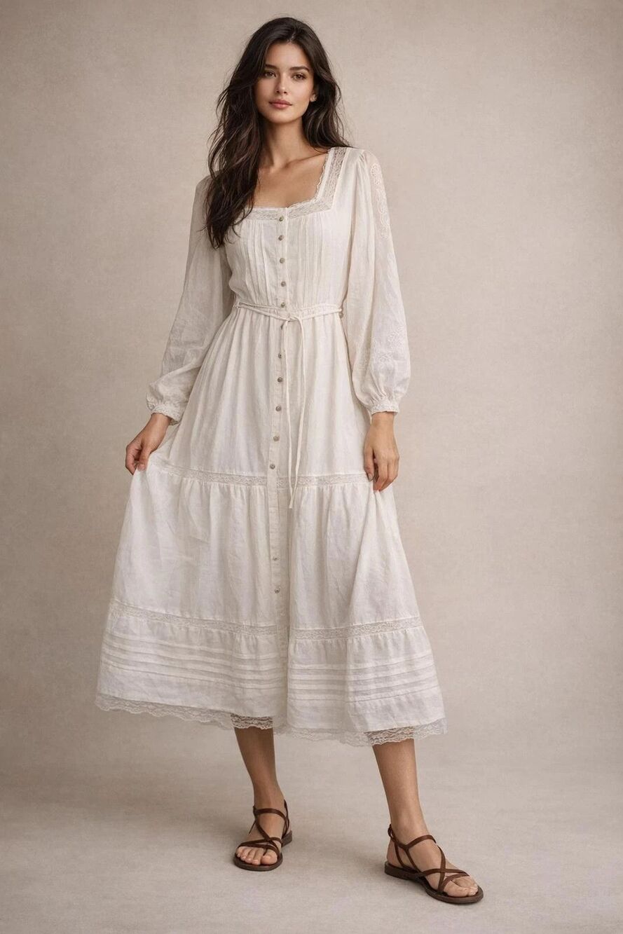 Caroline Constas womens White Lace Embroidered Midi to Maxi Dress size Small